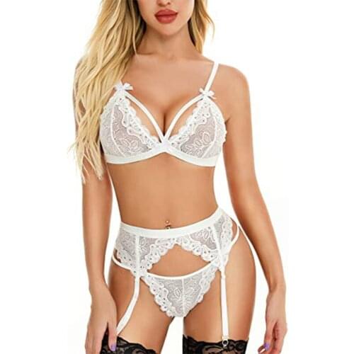 Plus Size 3 Piece Sexy Lingerie Set Lace Backless Bra + Seamless Panties + Waistband Sexy Women Underwear Intimates Outfits