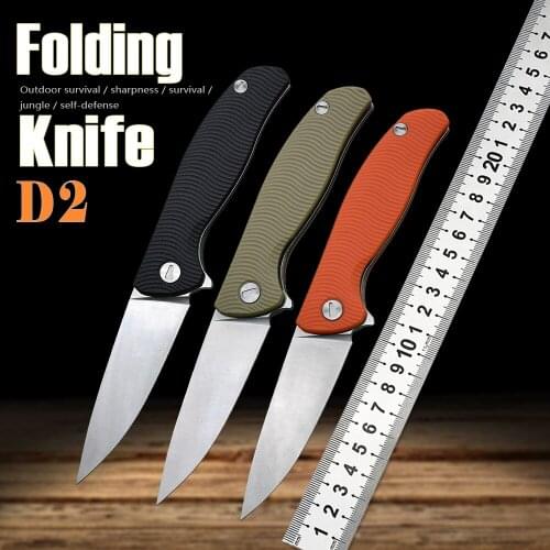 D2 Steel Pocket Folding Knife Outdoor Hunting Knife Tactical Self-Defense Hiking Multifunctional Sharp with Clip-on EDC Tool