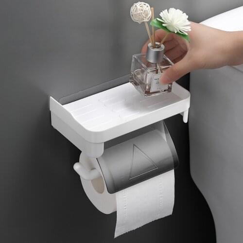 Bathroom Toilet Roll Paper Holder Rack Wall Mount WC Paper Storage Shelves Sundries Cosmetic Phone Rack Bathroom Accessories