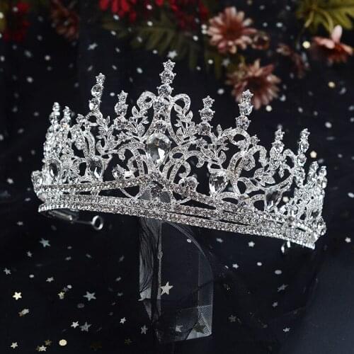 Pioessa 2021 New Tiaras and Crowns Hairband Baroque Style Big Queen Crown Luxury Wedding Hair Accessories for Women Bridesmaids