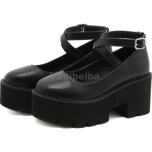 College Student Shoes Girl LOLITA Shoes JK Uniform PU Leather Platform Heels Ankle Strap Womens Pumps 2021 New Spring Marry Jane