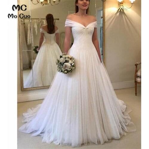 Vintage 2018 Ball Gown Off Shoulder Wedding Dresses Robe de mariage Tulle Short Sleeve Vestido de noiva Bridal Gowns