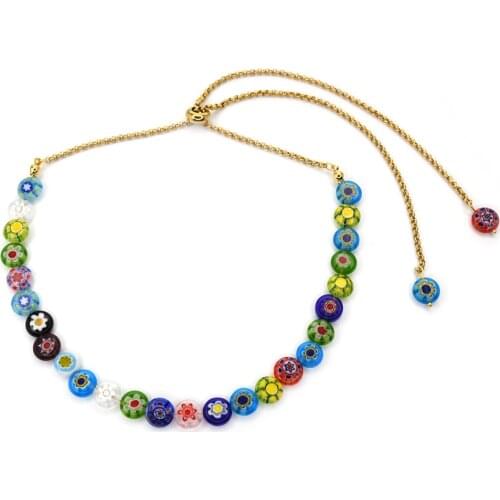 KBJW Vintage Party Necklace Sliding Adjustable Necklaces Plum Blossom Coloured Glaze Beads Handmade Stainless Steel Jewelry