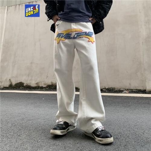 UNCLEDONJM vintage jeans men biker jeans baggy jeans women High Street denim jeans for men Distressed cargo jeans 7023