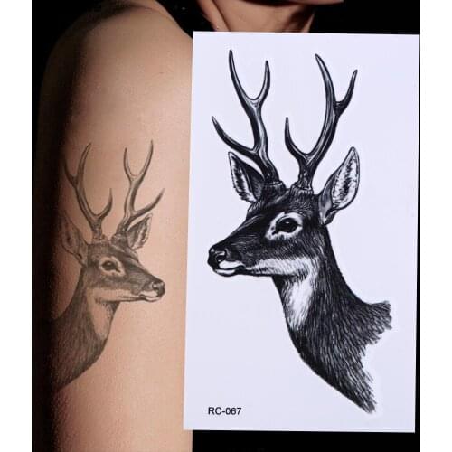 Waterproof Temporary Tattoo Sticker 10.5*6cm Elk Deer Head Tattoo Bucks Horn Antlers Water Transfer Fake Tattoo Flash Tattoo