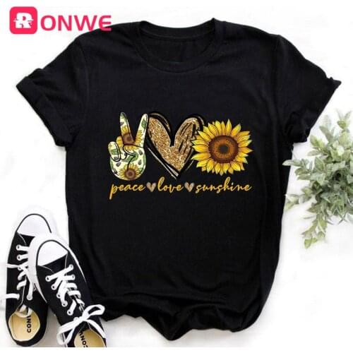 Women Sunflower Peace Love Sunshine Black Tshirt Girl Harajuku Casual White 90s T Shirt Fashion Female T-Shirt,Drop shipping
