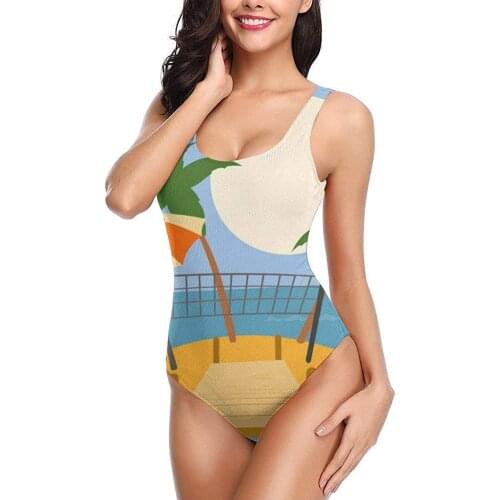 Womens One-Piece Swimsuits Tropical Island Beach Backless Bikini Sexy Ladies Summer Pool Swimwear Bathing Suit