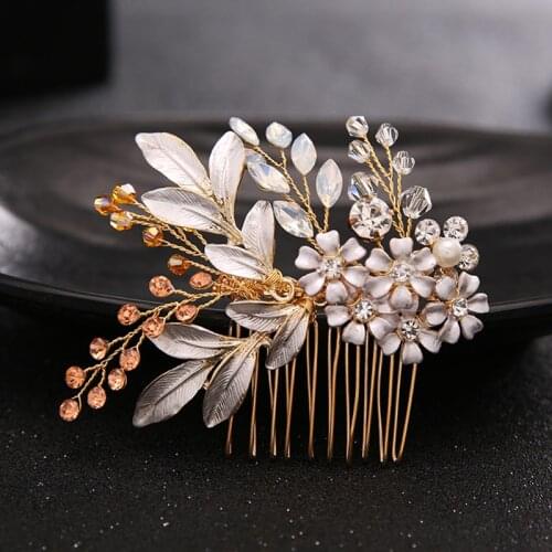 AiliBride Gold Flower Crystal Bridal Hair Combs Wedding Hair Accessories Women Headpiece Bride Hair ornaments Hair Jewelry