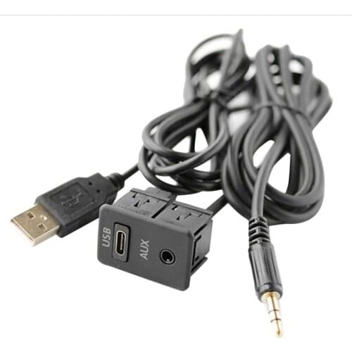 1.5M Car Dash Flush Mount USB-TAPYC Port Panel 3.5mm AUX USB Extension Cable Adapter