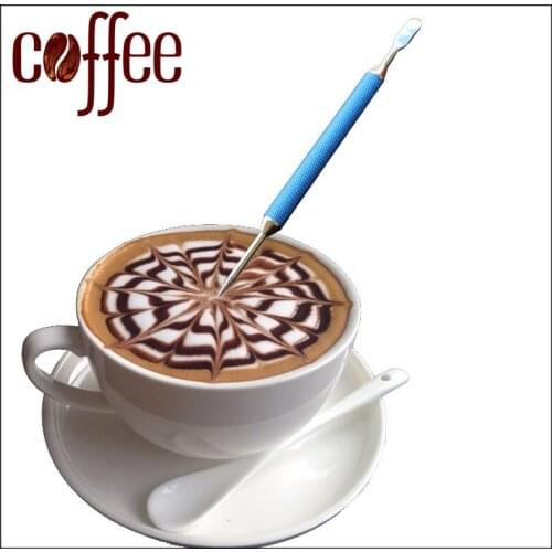 1pc Korean Colorful Coffee Latte Foam Art Pen Needle Spatula Barista Decorating Tool Stainless Steel Art Pen Fancy Coffee Stick