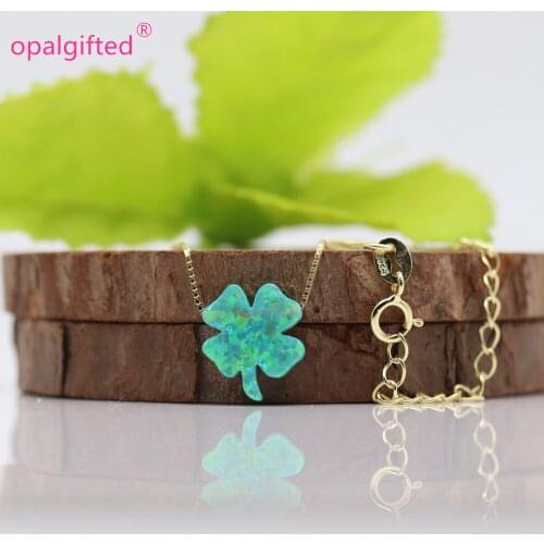 1pc/lot)925 Sterling Silver opal clover Flower Charm Necklace Jewelry Luxury Fire Green Opal Birthstone Pendants For Women gift