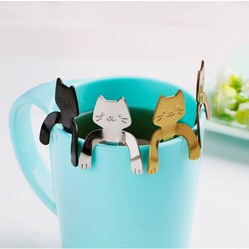 1pc Stainless Steel Mini Cat Kitten Spoons for Coffee Tea Dessert Drink Mixing Milkshake Spoon Tableware Set Kitchen Supplies