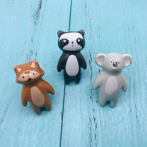 1PCS Cartoon Fox Ceramic Knobs for Cabinet Doors, Drawers, Chests, Decorative Kids Room Black Panda Grey Koala Knob pull Handle