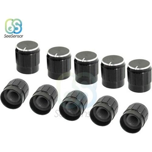 10Pcs/lot Black 6mm Aluminum Alloy Potentiometer Knob Potentiometer Control Knobs Switch 15x17mm