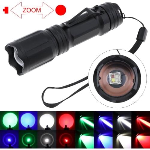 SecurityIng 4 Colors in 1 Tactical FlashlightRed Green Blue White Light LED Waterproof Zoomable for Camping/Hiking/Hunting