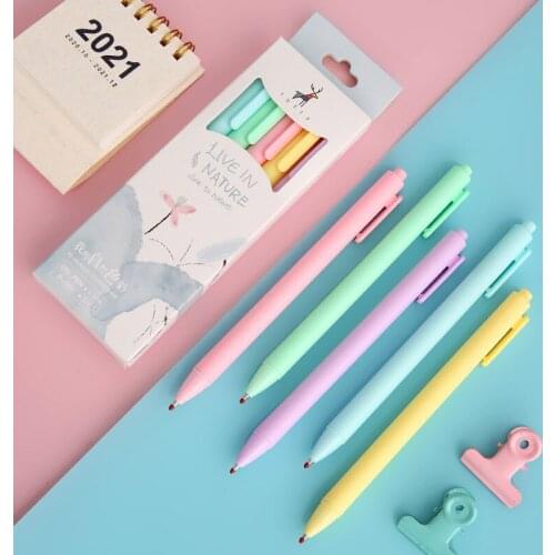 5pcs/box Kaco Retro Dark Colored Gel Pens Retractable 0.5mm Fine Point Dark-red/green/brown/blue Black Pens for Journaling