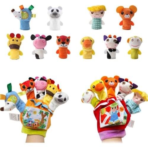 5 PCS Cute Cartoon Animal Finger Puppet Puzzle toys for 0-2 years Plush Child Baby Dolls Tell Story Props Boys Girls Stuffed
