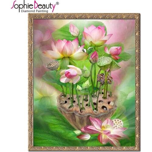 5D Diamond Painting Cross Stitch Beaded Embroidery Handcraft Water Lily Pink Resin Diamond Mosaic Sophie Beauty Wall Sticker Art