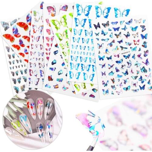 8pcs/set Mix Pattern 3D Nail Stickers Butterfly Colorful Adhesive Stickers DIY Nails Beauty Decals Decoration