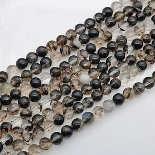 4/6/8/10mm Natural Watermelon Black Stone Beads Round Loose Crystal Stone Beads For Jewelry Making DIY Bracelet Strand 15