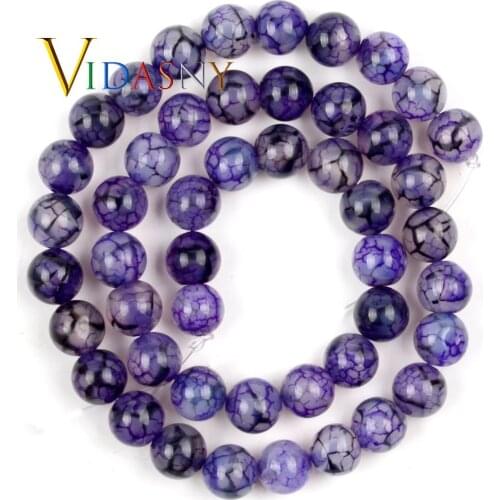 Natural Stone Purple Dragon Veins Agates Round Beads Diy Necklace Accessories 6-10mm Spacer Loose Beads For Jewelry Making 15