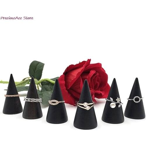 Wooden Ring Holder Display Cone Rack Finger Ring Jewelry Stand Storage Organizer