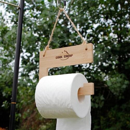 Outdoor Roll Paper Holder Protable Bamboo Rope Camping Picnic Barbecue Kitchen Bathroom Paper Towels Tissue Hanging Storage Rack