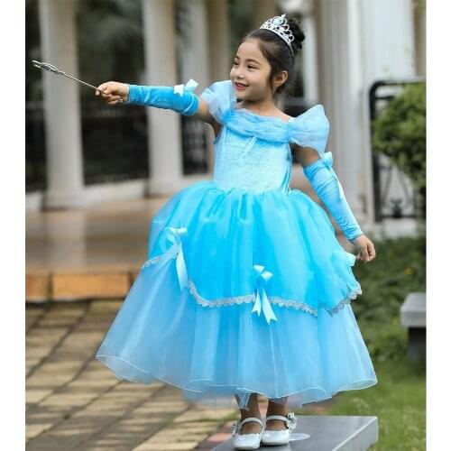 2019 Spring Children Dress Girls Cinderella Aurora Sofia Rapunzel Belle Cosplay Costume Princess Dress 2pcs Outfits Girls Dress