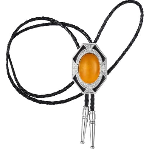 Western Denim Bolo Tie Zinc Alloy Leather Collar Rope Diamond Point Natural agate stone Tie