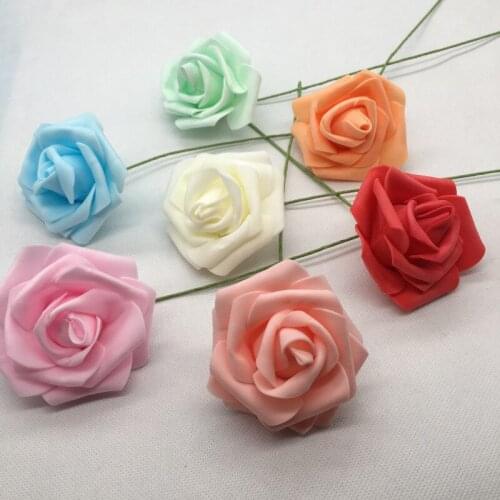 Artificial Roses 10 Flower Heads with Iron Wire PE Foam Fake Flowers for DIY Bridal Bouquet Wedding Party Decoration AQ210