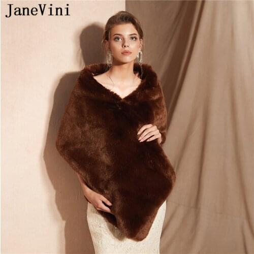 JaneVini New Elegant Bridal Bolero Fille Faux Fur Shawls Wedding Jacket Fashion Wraps Women Shrug Cape Cloak Wedding Accessories