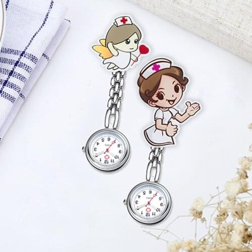 Pocket Watch Fashion Cartoon 3D Girls Women Numeral Quartz Clip-On Fob Nurse Doctor Medical Hanging Luminous Pocket Watch Gift