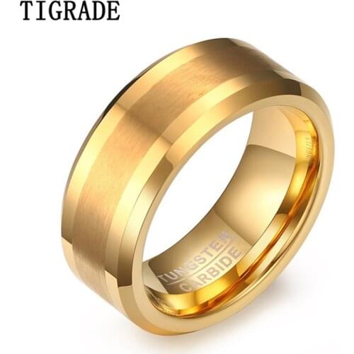 Tigrade New Luxury Ring for Men Gold Color Tungsten Carbide Rings for Women Beveled Edges Polished Matte Finish Comfort Fit