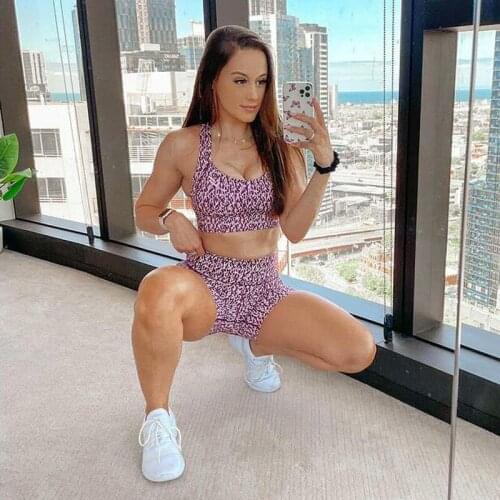 Leopard Print Shorts Set for Gym Workout Clothes Women Sportswear Summer Yoga Training Suit for Fitness Sport Outfit Women 2021