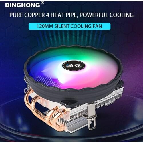 BINGHONG AM4 Cooler Radiator 4 Pure Copper Tube 12cm Cpu Heatsink Fan For 1150 1151 1155 1156 1366 AMD AM3 FM2 Cooling