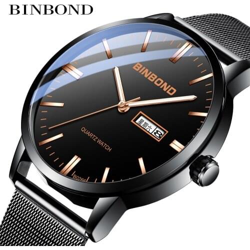 Binbond Quartz Clock Mens Watches Luxury Non-mechanical Luminous Watch For Men Simple All Steel 30M Waterproof Wrist Watch