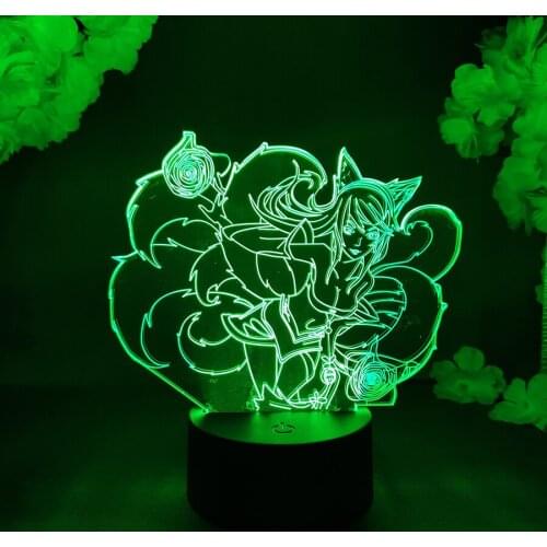 LOL League of Legends Game Lamp Ahri The Nine Tailed Fox 3D Led RGB Night Lights Gaming Room Table Colorful Decor