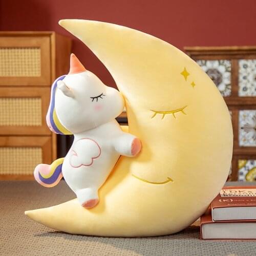 INS Small Unicorn Moon Plushie Soft Cute Pillow Stuffed Animals House Toy Kawaii Room Decor Doll Kid Girl Creative Birthday Gift