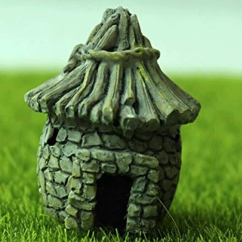 Mini Stone House Grey Garden Miniatures Fairy Garden Ornament Decoration Resin Bonsai Terrarium Figurines Micro Landscape Decor