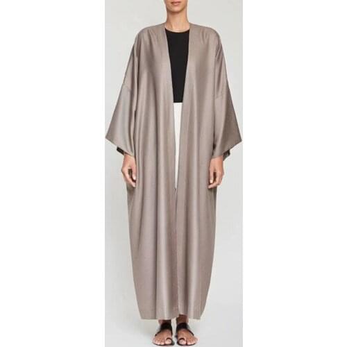 Fashion Muslim Kimono Abayas Smooth Silky Elegant Pure Color Long Muslim Dress Women Modest OuterWear Clothing EID robes F2932