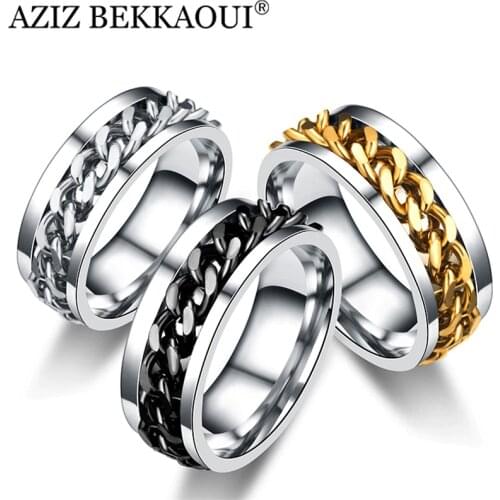AZIZ BEKKAOUI Engrave Name Man Rings Simple Transport Jewelry Men Stainless Steel Can Turn Open Beer Chain Personality Ring