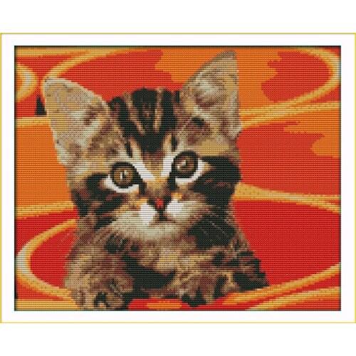 Little cat in pot Printing pattern Cross Stitch Kits Printed Canvas DMC Counted Cross-stitch set Embroidery Needlework DIY Decor