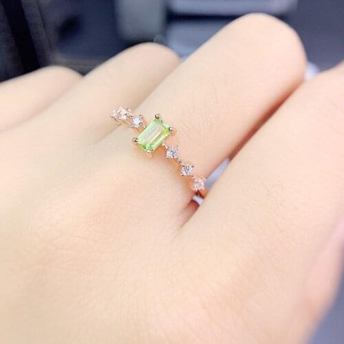 Natural real green peridot rectangle small ring Per jewelry 925 sterling silver 3*5mm 0.6ct gemstone Fine jewelry J215313