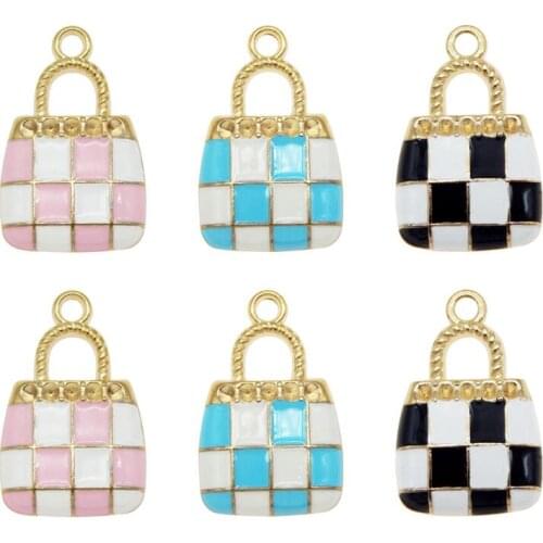 10pcs Necklace DIY Chunky Enamel Grid Bag Pendant Jewelry Findings Gold Charms Handmade Necklace Women Earrings Gift Accessory