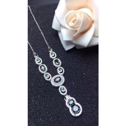 Natural dark blue sapphire Necklace natural gemstone Pendant Necklace S925 Sterling silver trendy Lucky gourd party Jewelry