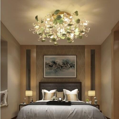 Nordic Crystal Flower Ceiling Lamp Modern Ceramic LED Ceiling Lights Attic Living Room Hanging Bedroom Hotel Decorative Lamps