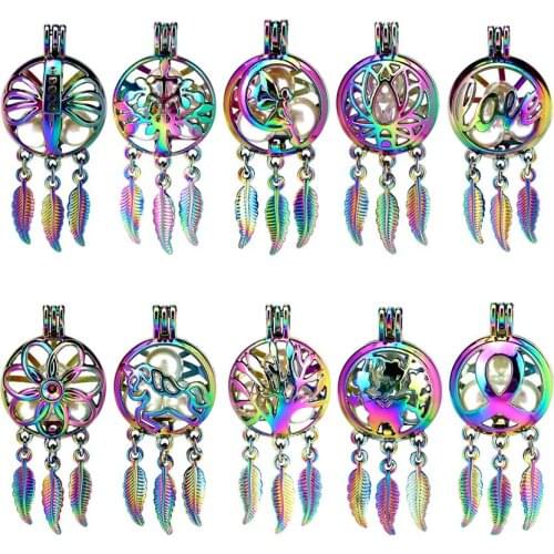 Rainbow Dream Catcher Angel Unicorn Owl Tree Lotus Flower Perfume Diffuser Beads Pearl Cage Locket Pendant