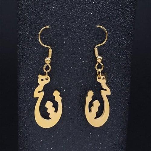 Natural Stone Stainless Steel Drop Earrings Women Gold Color Persian Love Poems Earrings Jewelry pendientes acero inoxidab EXS02