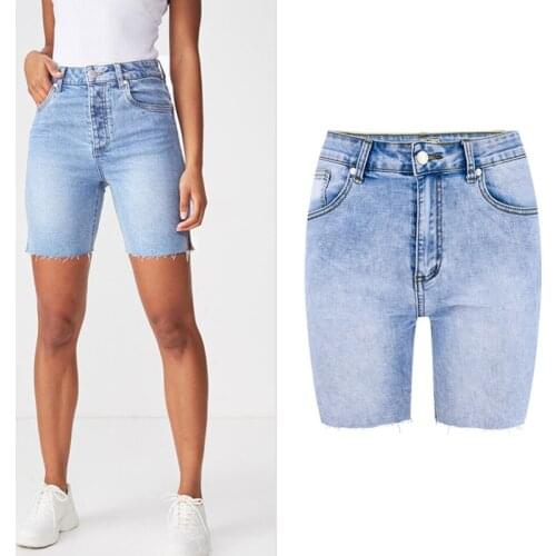 High Quality Summer Women Denim Shorts High Waisted Knee Length Short Jeans Women Casual Cotton Denim Stretch Jeans Shorts 2020