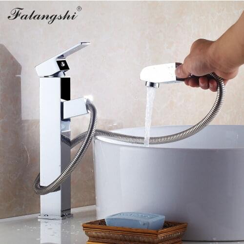 Bathroom Pull Out Faucets Wash Basin Mixer Faucet Deck Mounted Basin Sink Taps Solid Brass Chrome Faucet Hot And Cold WB1057
